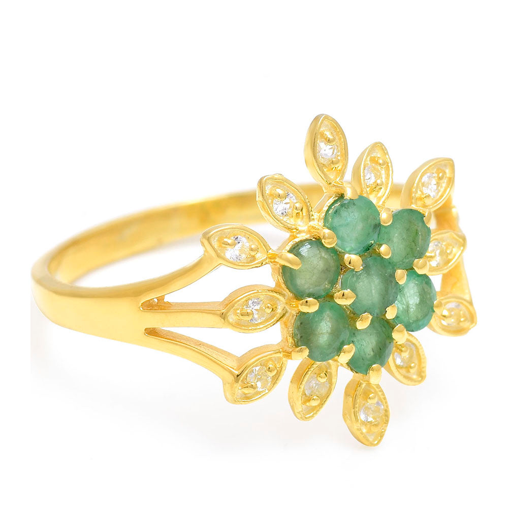 Pozlacené Stříbro 925/1000 - Prsten s Brazilským Smaragdem a Bílým Topazem - Karátové číslo: 0.81. přibližná hmotnost: 2.68 gramů 4 