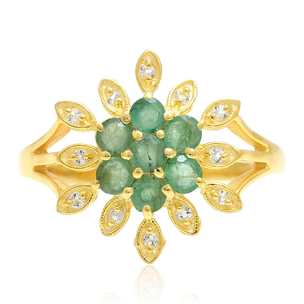 Pozlacené Stříbro 925/1000 - Prsten s Brazilským Smaragdem a Bílým Topazem - Karátové číslo: 0.81. přibližná hmotnost: 2.68 gramů 1 