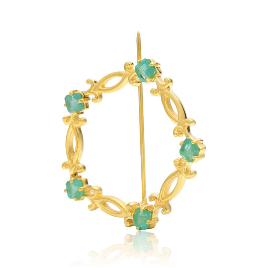 Pozlacené Stříbro 925/1000 - Brož s Brazilským Smaragdem - Karátové číslo: 2. přibližná hmotnost: 5.26 gramů