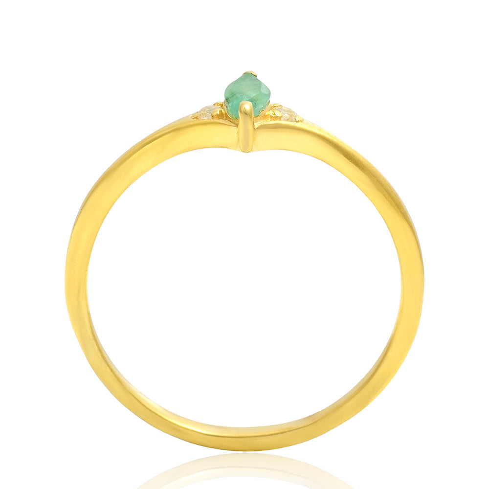 Pozlacené Stříbro 925/1000 - Prsten s Brazilským Smaragdem a Bílým Topazem - Karátové číslo: 0.12. přibližná hmotnost: 1.41 gramů 3 