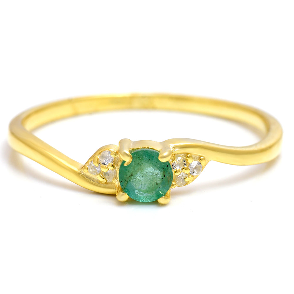 Pozlacené Stříbro 925/1000 - Prsten s Brazilským Smaragdem a Bílým Topazem - Karátové číslo: 0.28. přibližná hmotnost: 1.56 gramů 1 