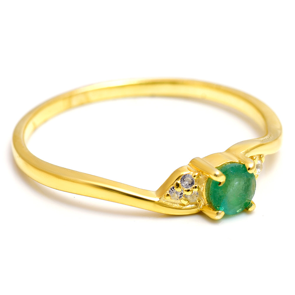 Pozlacené Stříbro 925/1000 - Prsten s Brazilským Smaragdem a Bílým Topazem - Karátové číslo: 0.28. přibližná hmotnost: 1.56 gramů 2 