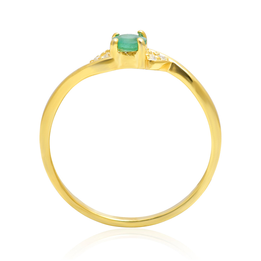 Pozlacené Stříbro 925/1000 - Prsten s Brazilským Smaragdem a Bílým Topazem - Karátové číslo: 0.28. přibližná hmotnost: 1.56 gramů