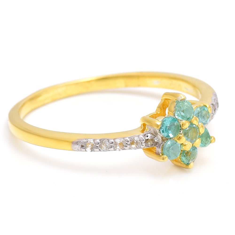 Pozlacené Stříbro 925/1000 - Prsten s Brazilským Smaragdem a Bílým Topazem - Karátové číslo: 0.29. přibližná hmotnost: 1.55 gramů