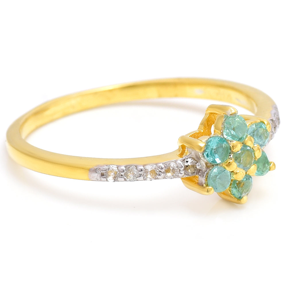 Pozlacené Stříbro 925/1000 - Prsten s Brazilským Smaragdem a Bílým Topazem - Karátové číslo: 0.29. přibližná hmotnost: 1.55 gramů