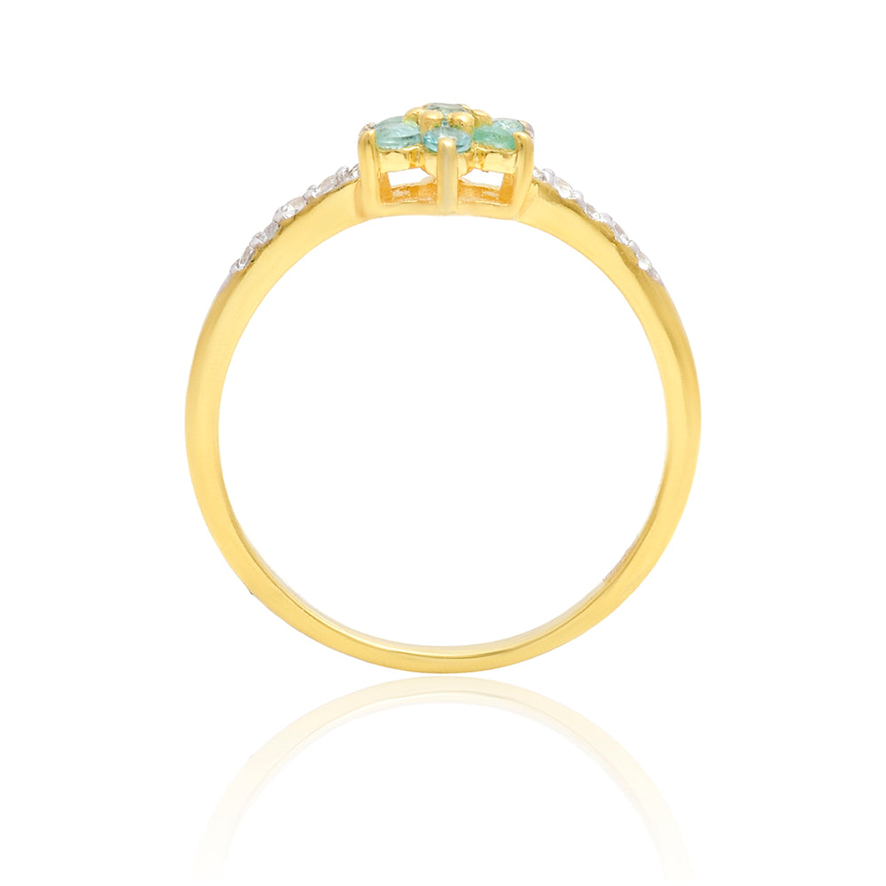 Pozlacené Stříbro 925/1000 - Prsten s Brazilským Smaragdem a Bílým Topazem - Karátové číslo: 0.29. přibližná hmotnost: 1.55 gramů 7 