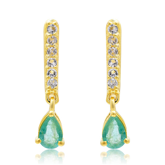 Pozlacené Stříbro 925/1000 - Náušnice s Brazilským Smaragdem a Bílým Topazem - Karátové číslo: 0.97. přibližná hmotnost: 3.18 gramů