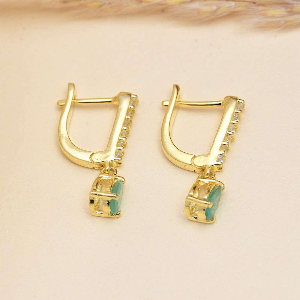 Pozlacené Stříbro 925/1000 - Náušnice s Brazilským Smaragdem a Bílým Topazem - Karátové číslo: 0.97. přibližná hmotnost: 3.18 gramů