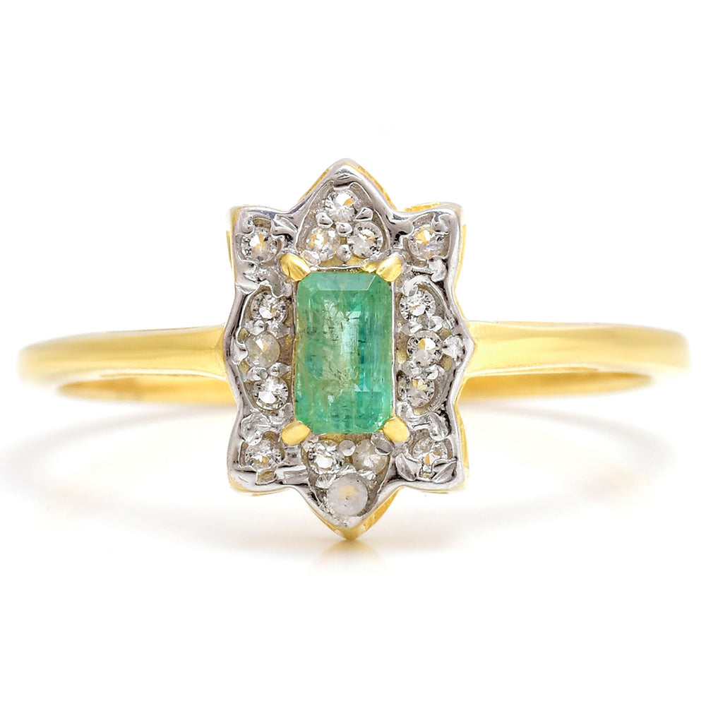 Pozlacené Stříbro 925/1000 - Prsten s Brazilským Smaragdem a Bílým Topazem - Karátové číslo: 0.41. přibližná hmotnost: 2.16 gramů