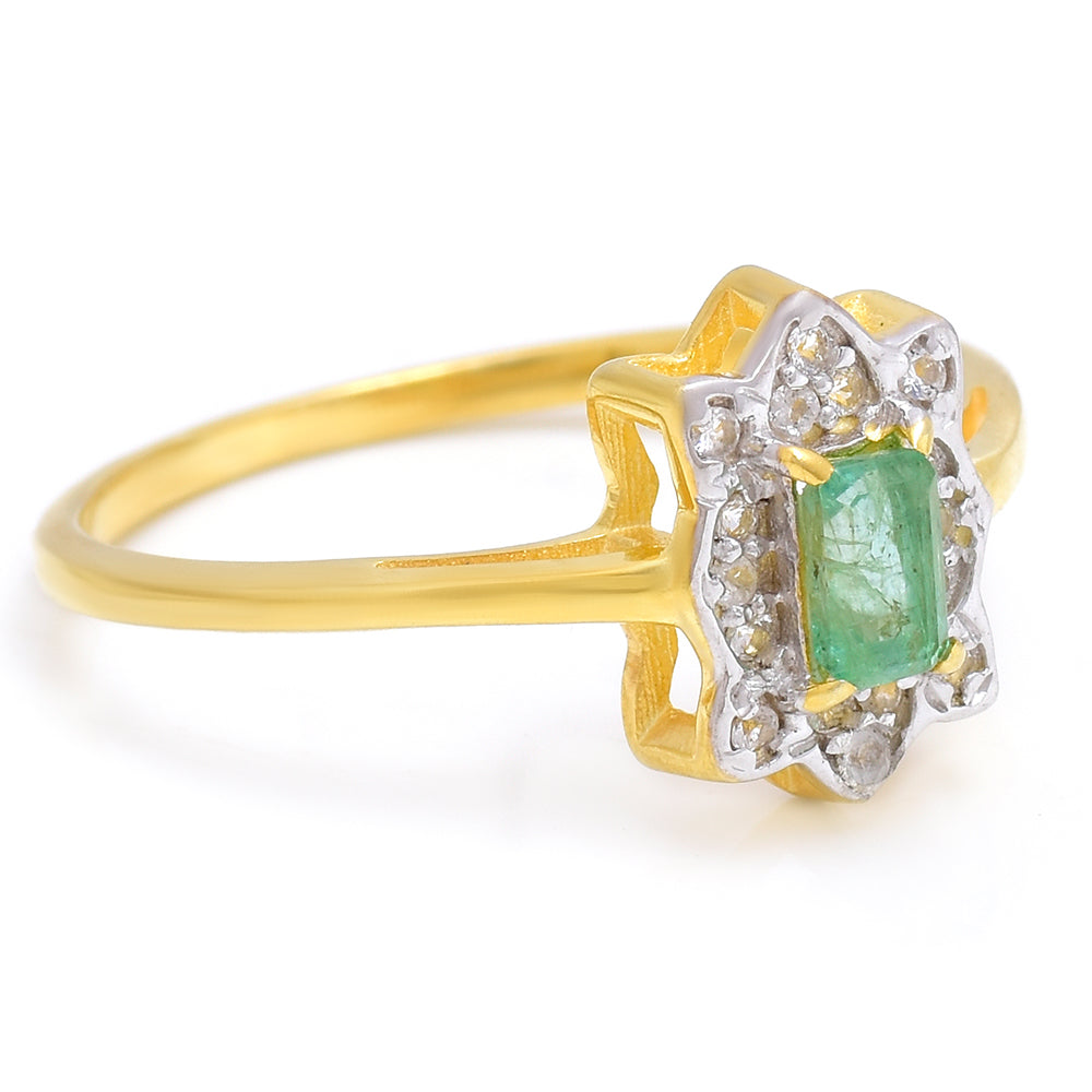 Pozlacené Stříbro 925/1000 - Prsten s Brazilským Smaragdem a Bílým Topazem - Karátové číslo: 0.41. přibližná hmotnost: 2.16 gramů 2 