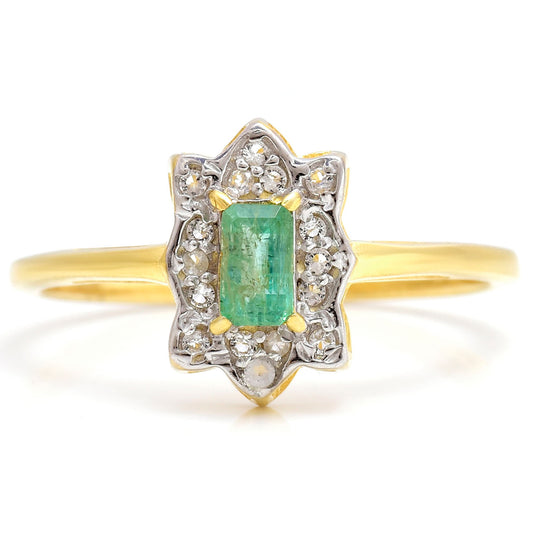 Pozlacené Stříbro 925/1000 - Prsten s Brazilským Smaragdem a Bílým Topazem - Karátové číslo: 0.41. přibližná hmotnost: 2.16 gramů