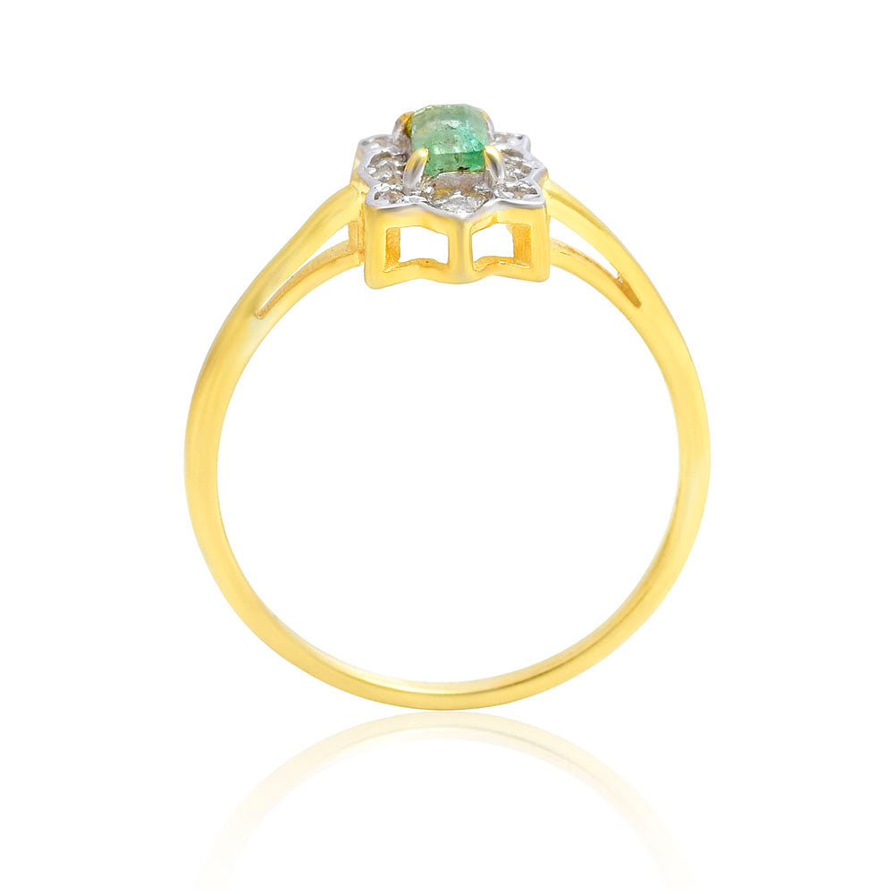 Pozlacené Stříbro 925/1000 - Prsten s Brazilským Smaragdem a Bílým Topazem - Karátové číslo: 0.41. přibližná hmotnost: 2.16 gramů 4 