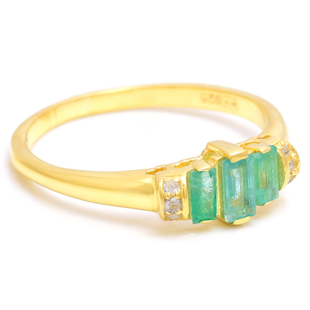 Pozlacené Stříbro 925/1000 - Prsten s Brazilským Smaragdem a Bílým Topazem - Karátové číslo: 0.45. přibližná hmotnost: 2.06 gramů 6 