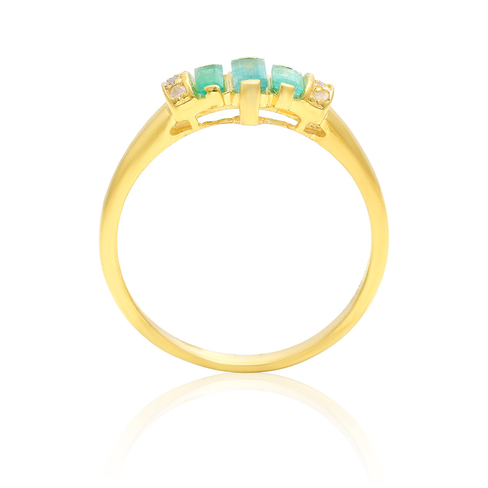 Pozlacené Stříbro 925/1000 - Prsten s Brazilským Smaragdem a Bílým Topazem - Karátové číslo: 0.45. přibližná hmotnost: 2.06 gramů