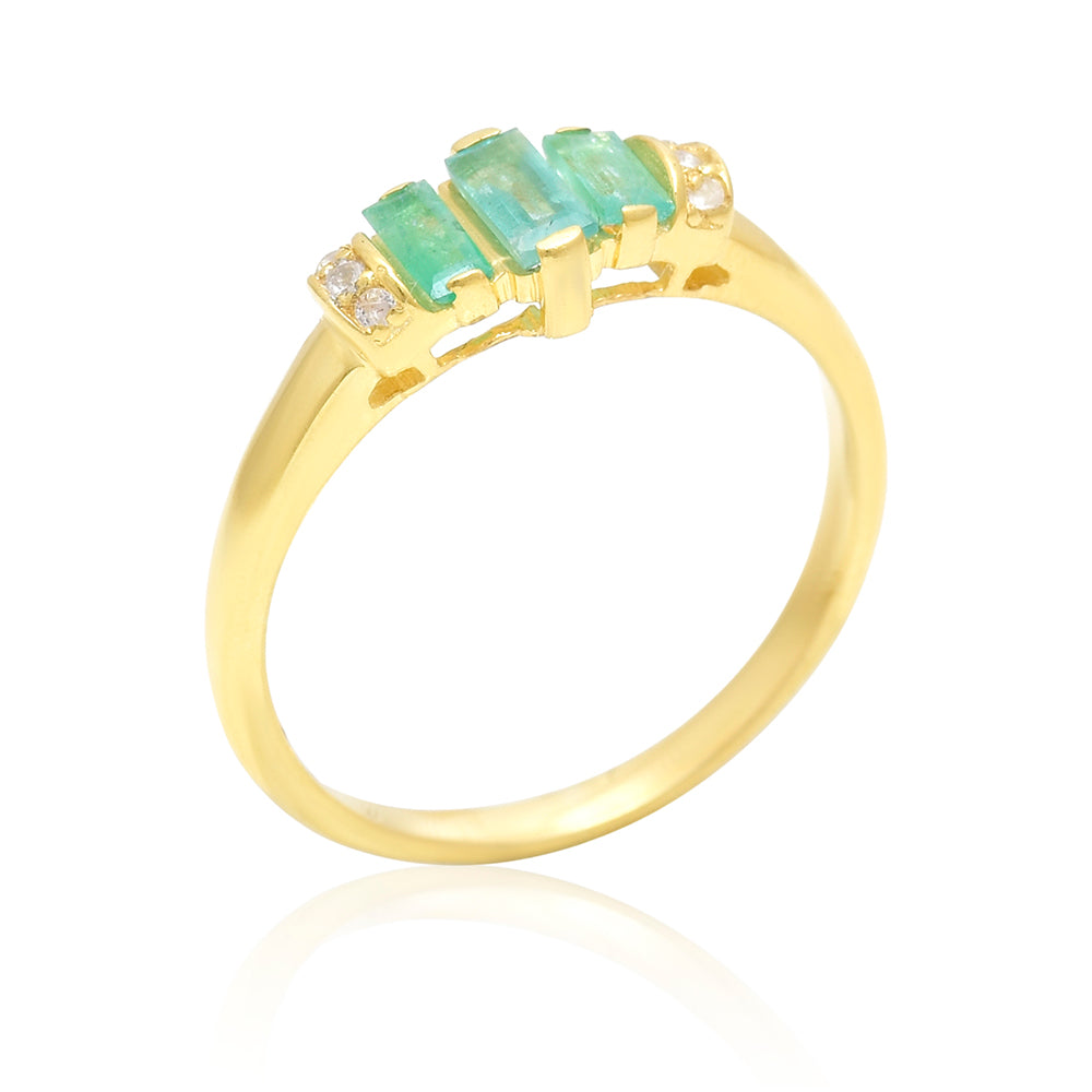 Pozlacené Stříbro 925/1000 - Prsten s Brazilským Smaragdem a Bílým Topazem - Karátové číslo: 0.45. přibližná hmotnost: 2.06 gramů 3 