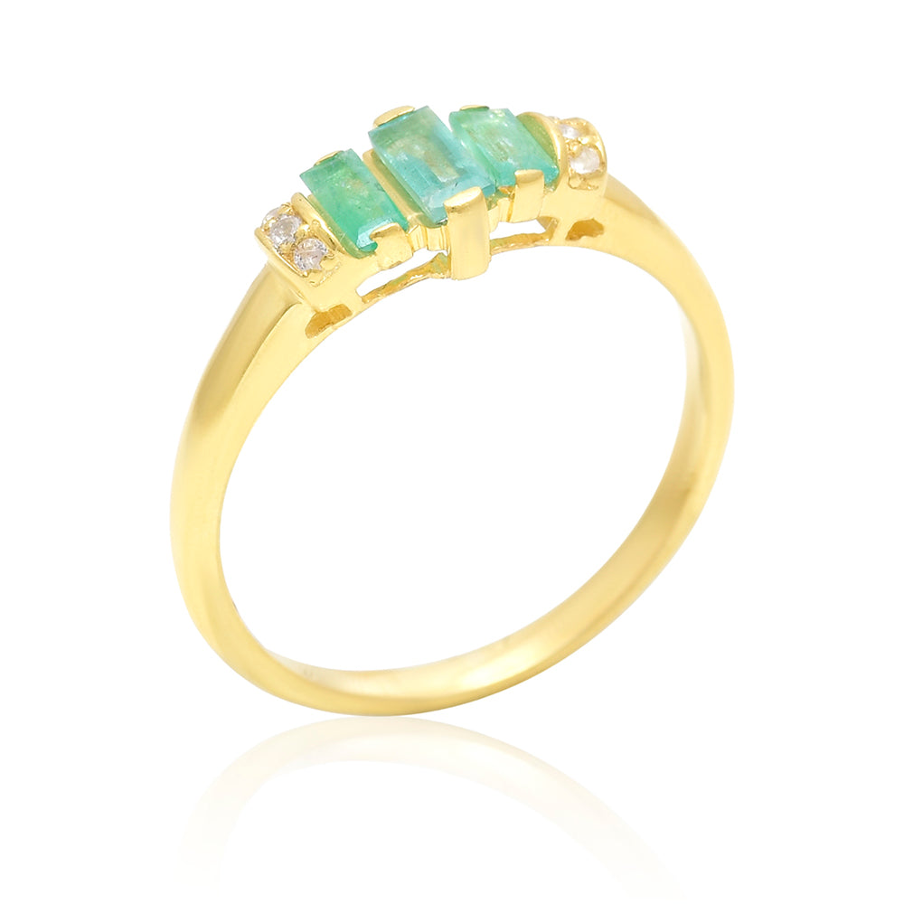 Pozlacené Stříbro 925/1000 - Prsten s Brazilským Smaragdem a Bílým Topazem - Karátové číslo: 0.45. přibližná hmotnost: 2.06 gramů 8 