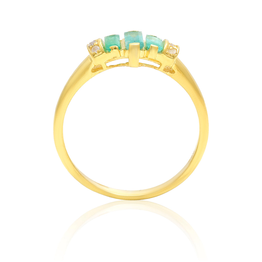 Pozlacené Stříbro 925/1000 - Prsten s Brazilským Smaragdem a Bílým Topazem - Karátové číslo: 0.45. přibližná hmotnost: 2.06 gramů 4 