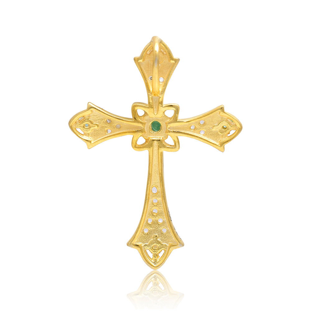 Pozlacené Stříbro 925/1000 - Přívěsek s Brazilským Smaragdem a Bílým Topazem - Karátové číslo: 0.33. přibližná hmotnost: 2.75 gramů