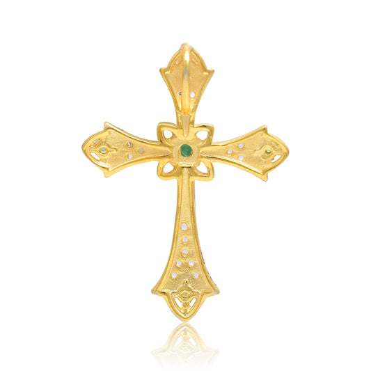 Pozlacené Stříbro 925/1000 - Přívěsek s Brazilským Smaragdem a Bílým Topazem - Karátové číslo: 0.33. přibližná hmotnost: 2.75 gramů