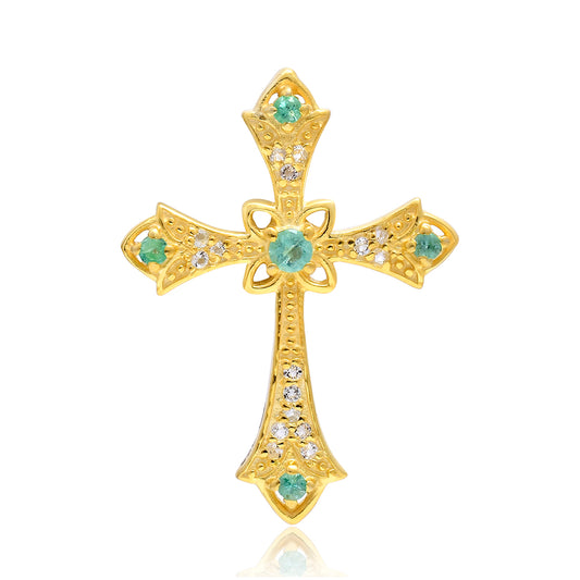 Pozlacené Stříbro 925/1000 - Přívěsek s Brazilským Smaragdem a Bílým Topazem - Karátové číslo: 0.33. přibližná hmotnost: 2.75 gramů