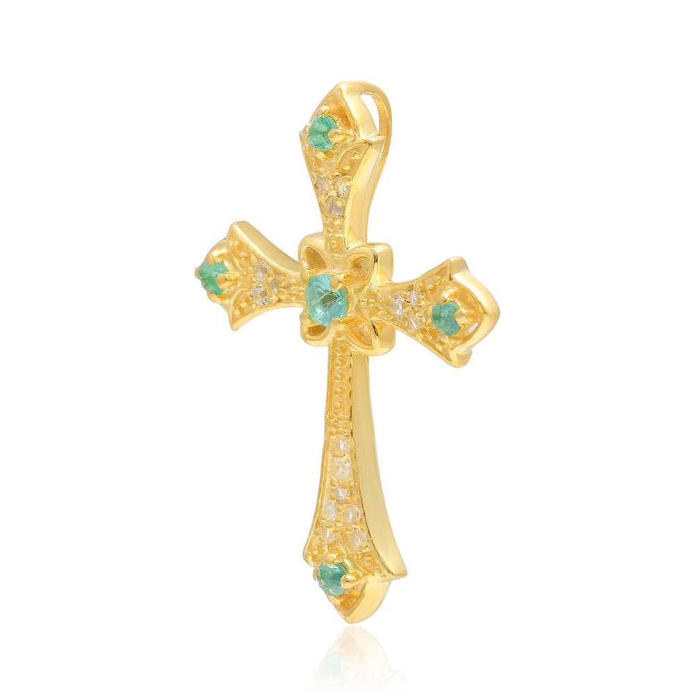 Pozlacené Stříbro 925/1000 - Přívěsek s Brazilským Smaragdem a Bílým Topazem - Karátové číslo: 0.33. přibližná hmotnost: 2.75 gramů 3 