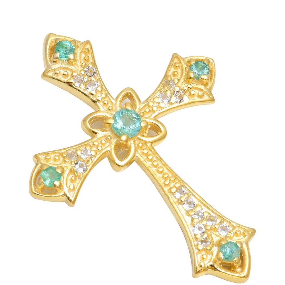 Pozlacené Stříbro 925/1000 - Přívěsek s Brazilským Smaragdem a Bílým Topazem - Karátové číslo: 0.33. přibližná hmotnost: 2.75 gramů