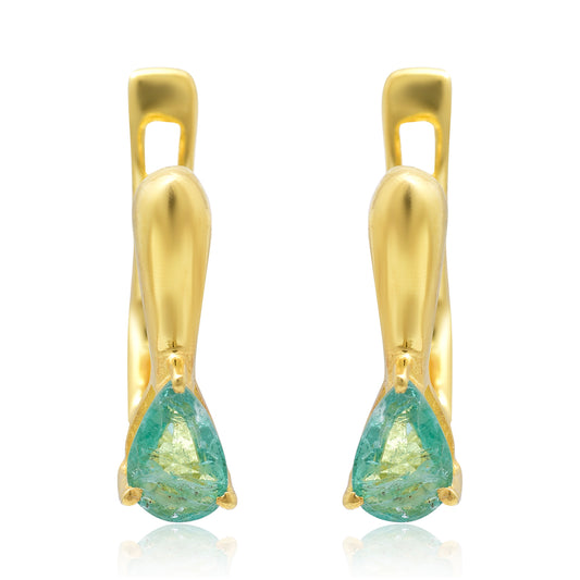 Pozlacené Stříbro 925/1000 - Náušnice s Brazilským Smaragdem - Karátové číslo: 0.71. přibližná hmotnost: 3.42 gramů