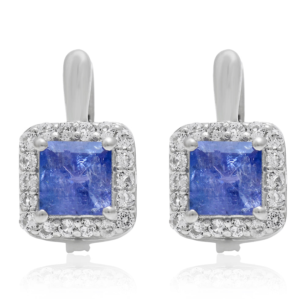 Stříbrné Náušnice s AAA Tanzanitem a Bílým Topazem 3 