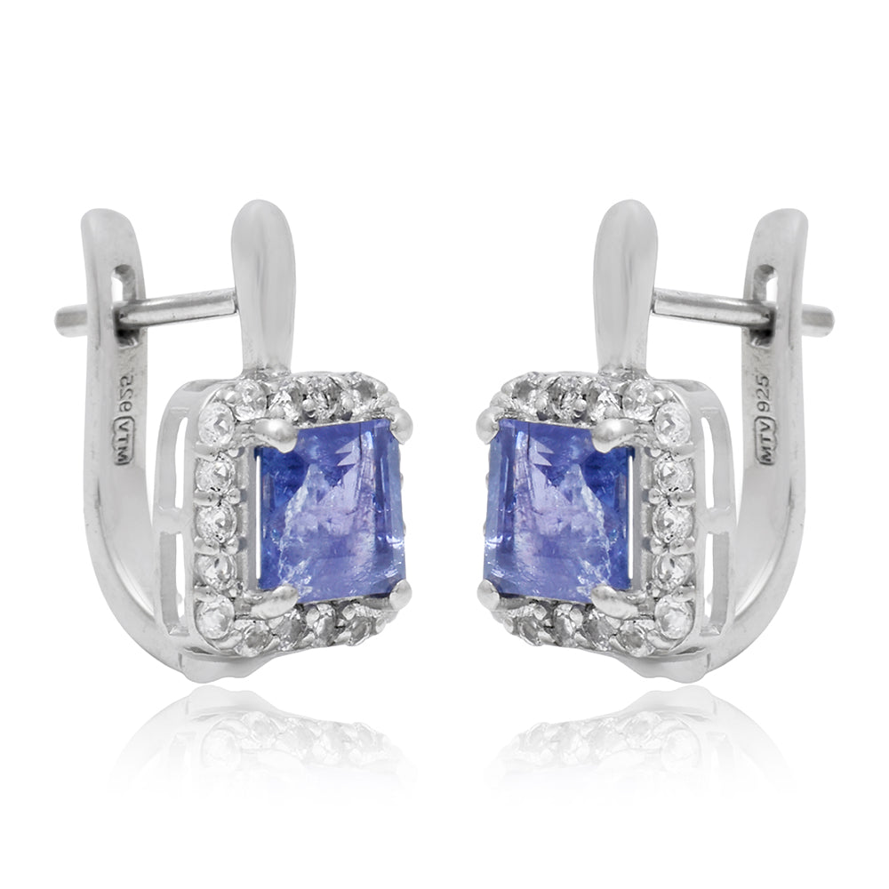 Stříbrné Náušnice s AAA Tanzanitem a Bílým Topazem 4 
