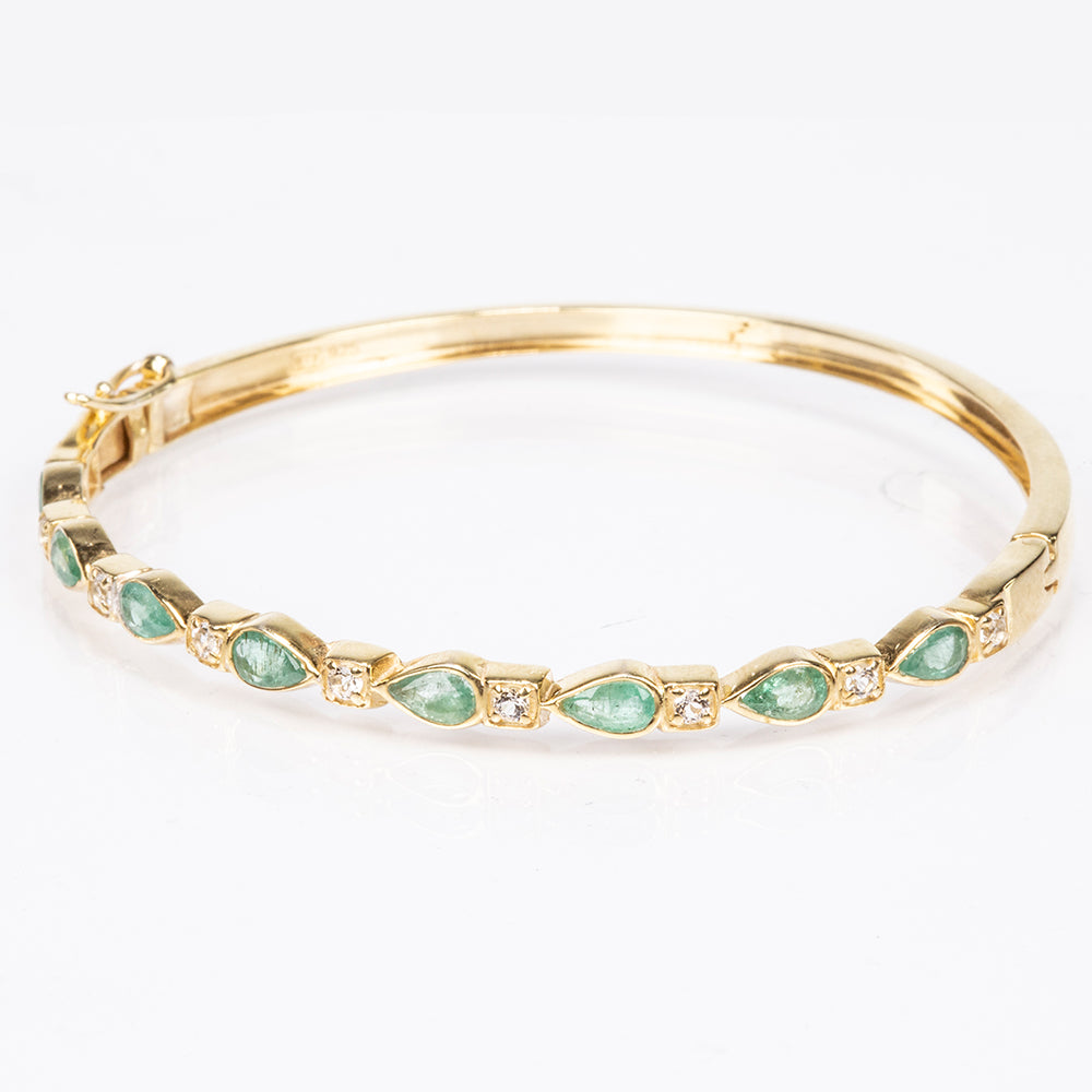 Pozlacené Stříbro 925/1000 - Náramek s Brazilským Smaragdem a Bílým Topazem - Karátové číslo: 1.6. přibližná hmotnost: 8.75 gramů 5 