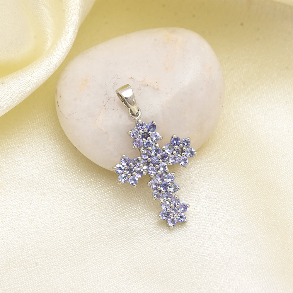 Kříž Stříbrný Přívěsek s AAA Tanzanitem