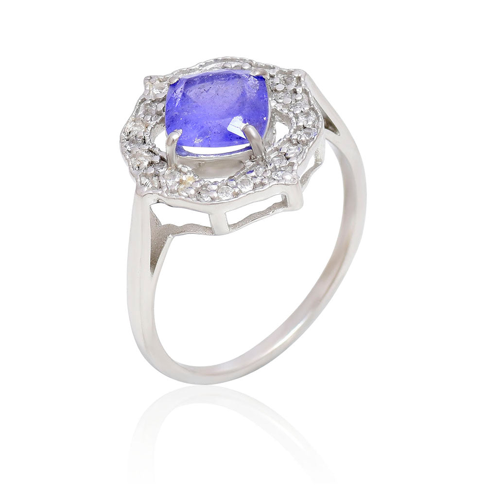 Stříbro 925/1000 - Prsten s AAA Tanzanitem a Bílým Topazem - Karátové číslo: 2.01. přibližná hmotnost: 3.44 gramů 3 