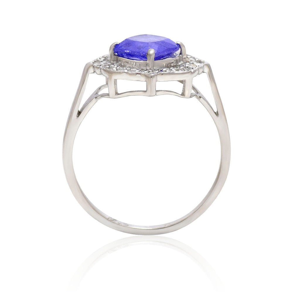 Stříbro 925/1000 - Prsten s AAA Tanzanitem a Bílým Topazem - Karátové číslo: 2.01. přibližná hmotnost: 3.44 gramů
