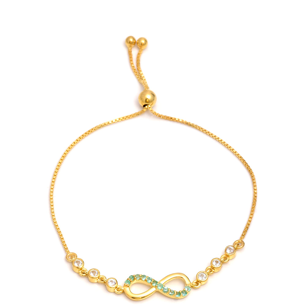 Pozlacené Stříbro 925/1000 - Náramek s Brazilským Smaragdem a Bílým Topazem - Karátové číslo: 0.5. přibližná hmotnost: 3.09 gramů 3 