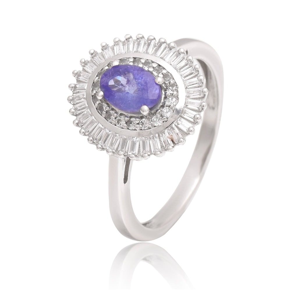 Stříbrný Prsten s AAA Tanzanitem a Bílým Topazem