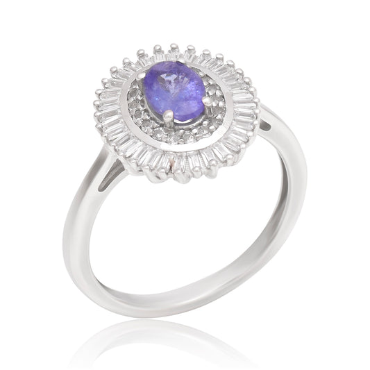 Stříbrný Prsten s AAA Tanzanitem a Bílým Topazem