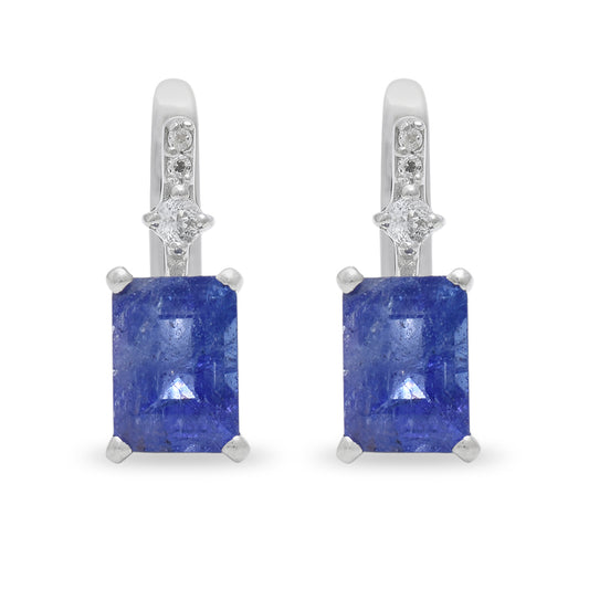 Stříbro 925/1000 - Náušnice s AAA Tanzanitem a Bílým Topazem - Karátové číslo: 2.13. přibližná hmotnost: 2.66 gramů