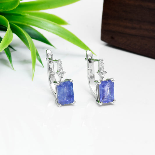Stříbro 925/1000 - Náušnice s AAA Tanzanitem a Bílým Topazem - Karátové číslo: 2.13. přibližná hmotnost: 2.66 gramů