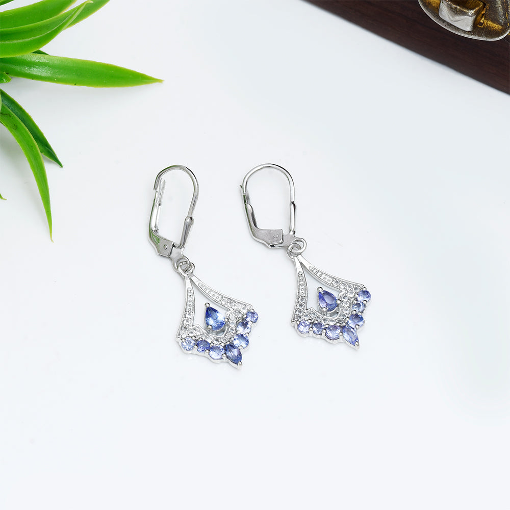 Stříbro 925/1000 - Náušnice s AAA Tanzanitem a Bílým Topazem - Karátové číslo: 1.25. přibližná hmotnost: 2.75 gramů 1 