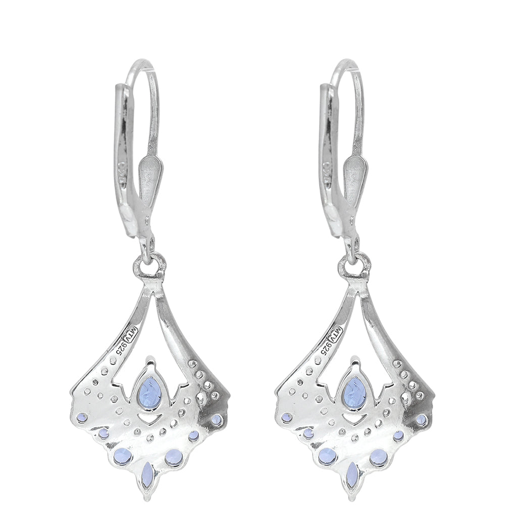 Stříbro 925/1000 - Náušnice s AAA Tanzanitem a Bílým Topazem - Karátové číslo: 1.25. přibližná hmotnost: 2.75 gramů 2 