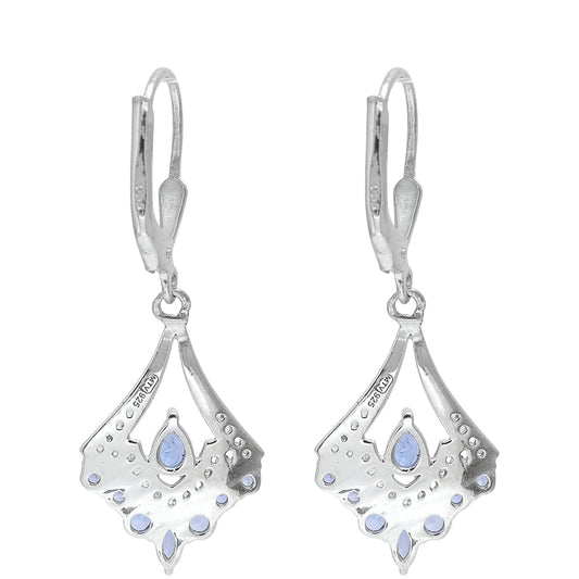 Stříbro 925/1000 - Náušnice s AAA Tanzanitem a Bílým Topazem - Karátové číslo: 1.25. přibližná hmotnost: 2.75 gramů