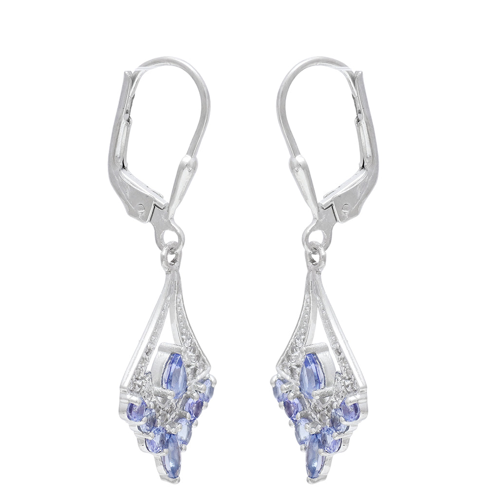 Stříbro 925/1000 - Náušnice s AAA Tanzanitem a Bílým Topazem - Karátové číslo: 1.25. přibližná hmotnost: 2.75 gramů