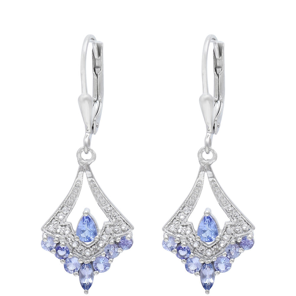 Stříbro 925/1000 - Náušnice s AAA Tanzanitem a Bílým Topazem - Karátové číslo: 1.25. přibližná hmotnost: 2.75 gramů 4 