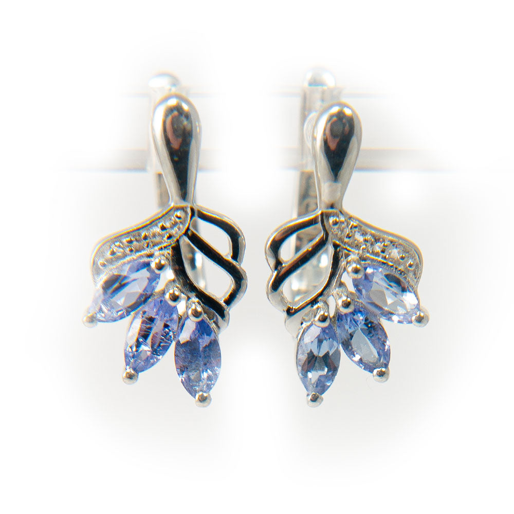 Stříbrné Náušnice s AAA Tanzanitem a Bílým Topazem 1 