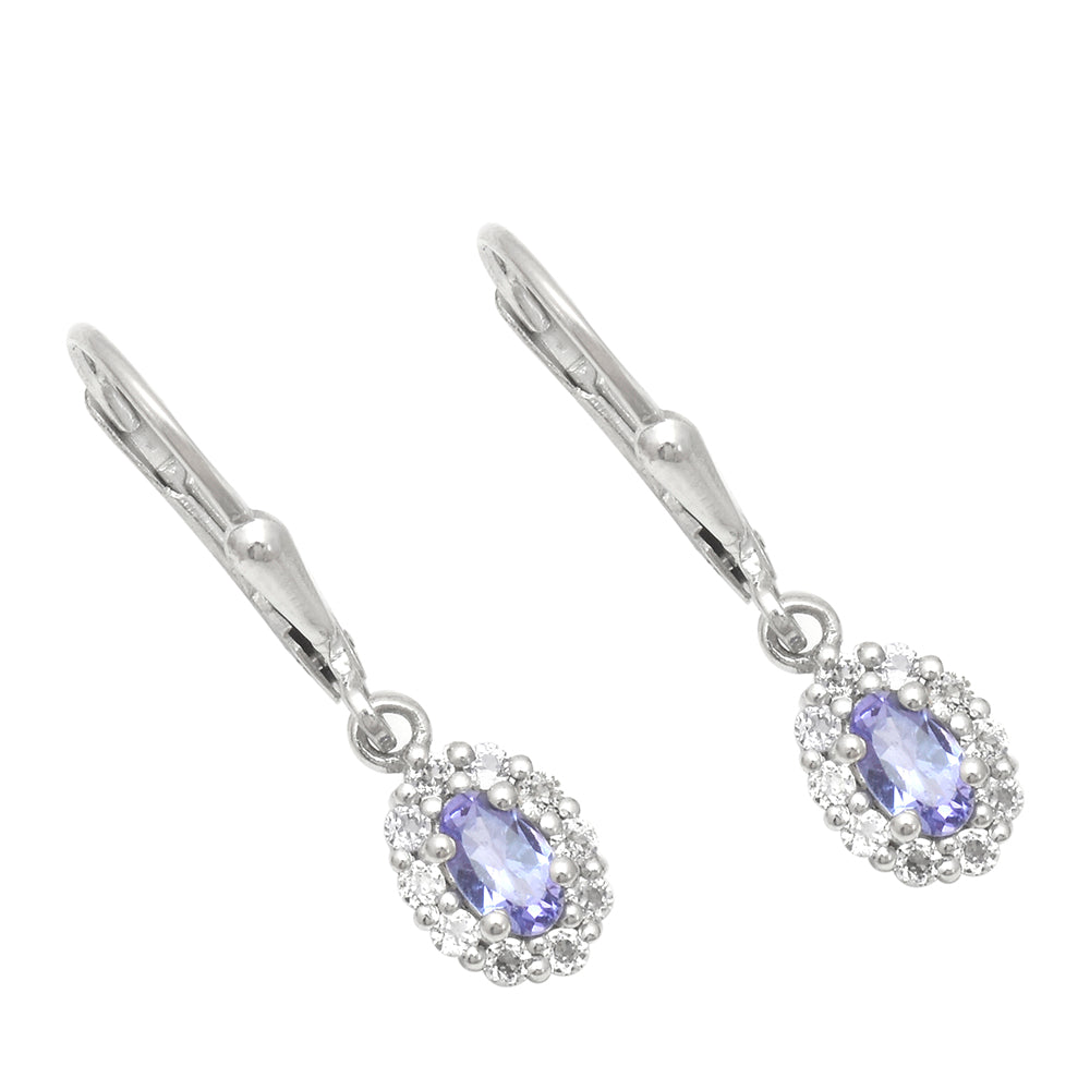 Stříbrné Náušnice s AAA Tanzanitem a Bílým Topazem 1 