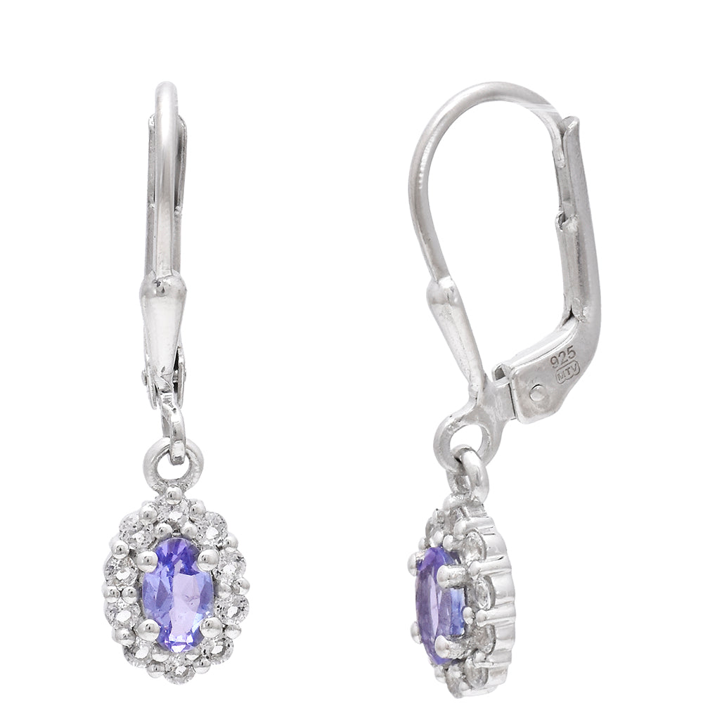 Stříbrné Náušnice s AAA Tanzanitem a Bílým Topazem 3 