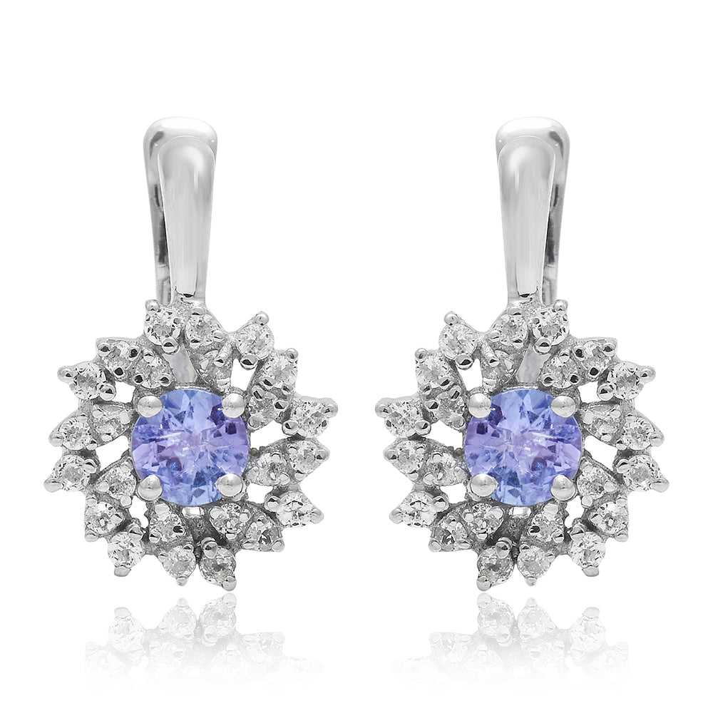 Stříbro 925/1000 - Náušnice s AAA Tanzanitem a Bílým Topazem - Karátové číslo: 0.64. přibližná hmotnost: 2.73 gramů 2 