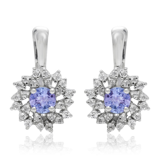 Stříbro 925/1000 - Náušnice s AAA Tanzanitem a Bílým Topazem - Karátové číslo: 0.64. přibližná hmotnost: 2.73 gramů