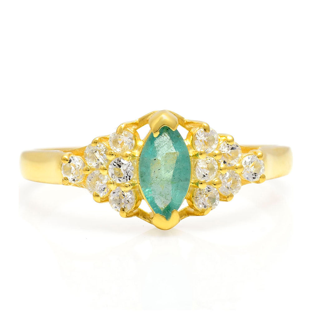 Pozlacené Stříbro 925/1000 - Prsten s Brazilským Smaragdem a Bílým Topazem - Karátové číslo: 0.78. přibližná hmotnost: 2.14 gramů 1 