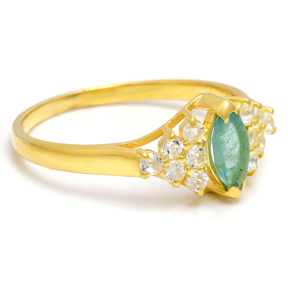 Pozlacené Stříbro 925/1000 - Prsten s Brazilským Smaragdem a Bílým Topazem - Karátové číslo: 0.78. přibližná hmotnost: 2.14 gramů 2 